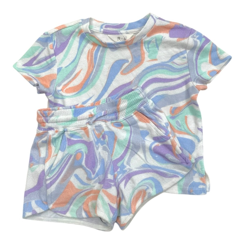 Rumi & Ryder Tie Dye Soft Knit 2pc Tee & Shorts Set Girls XS 4/5